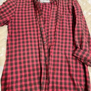 Red and Black Plaid Button-Up Shirt